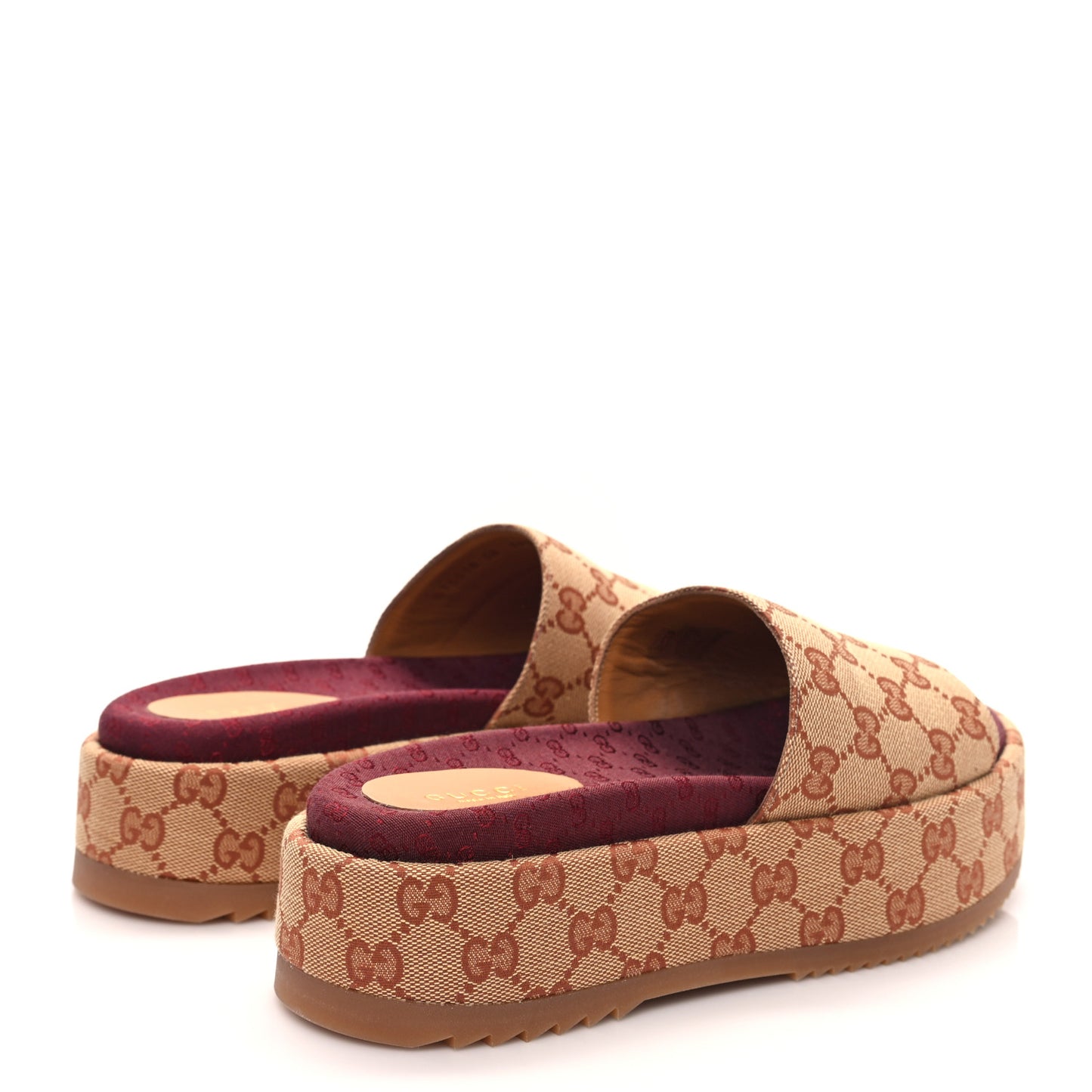 Canvas GG Monogram Angelina Platform Slide Sandals 38 Beige Ruggine