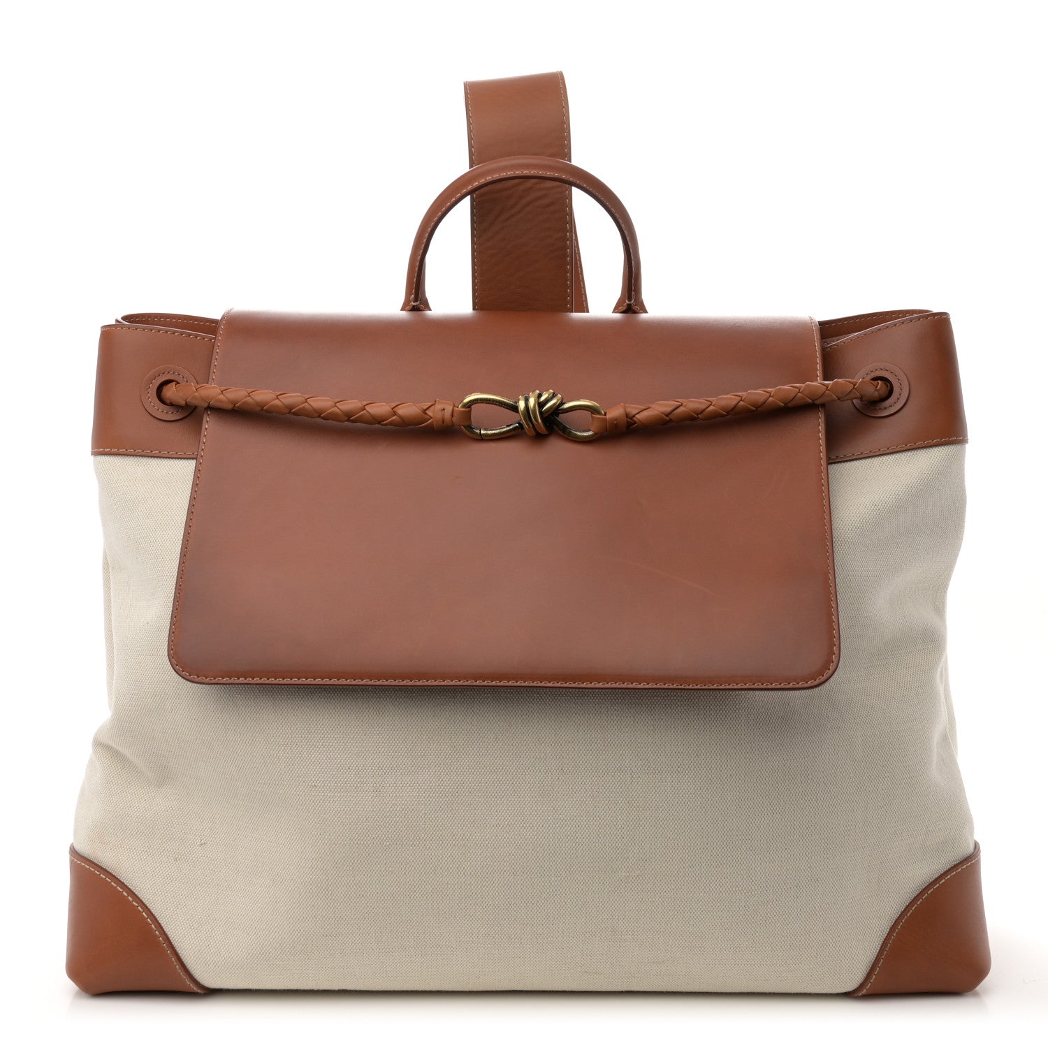 Bottega Veneta Washed Canvas Calfskin Large Andiamo Backpack