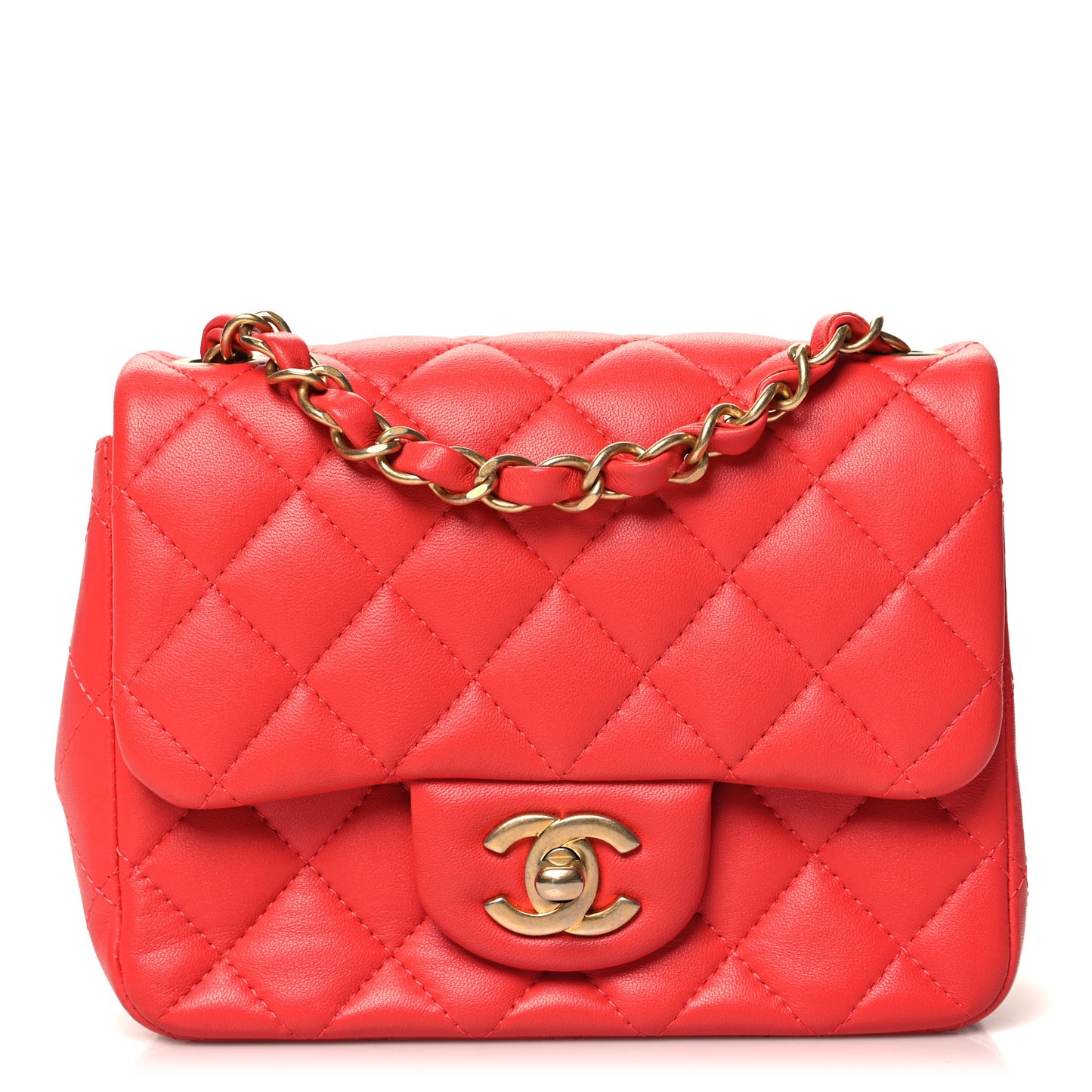 Lambskin Quilted Mini Square Flap Red