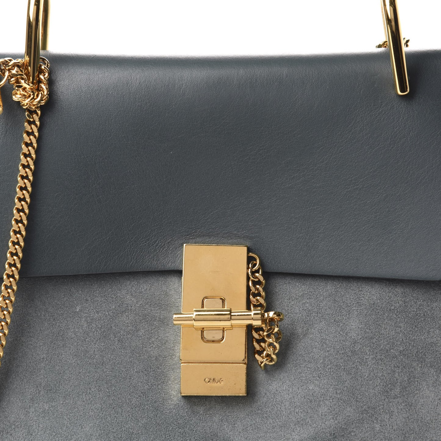 Suede Smooth Calfskin Drew Shoulder Bag Cloudy Blue