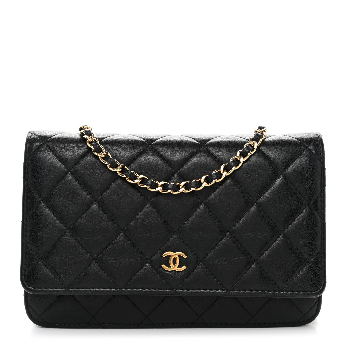 Lambskin Quilted Wallet On Chain WOC Black