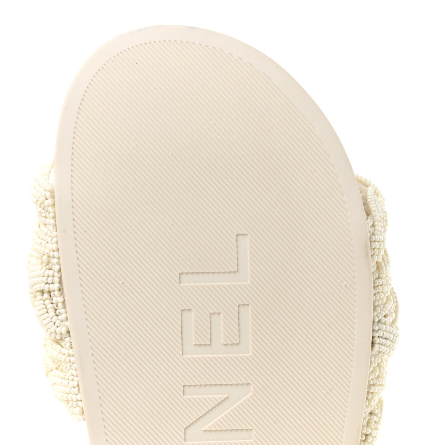 Lambskin Pearl Beaded Woven Slides 39 Beige