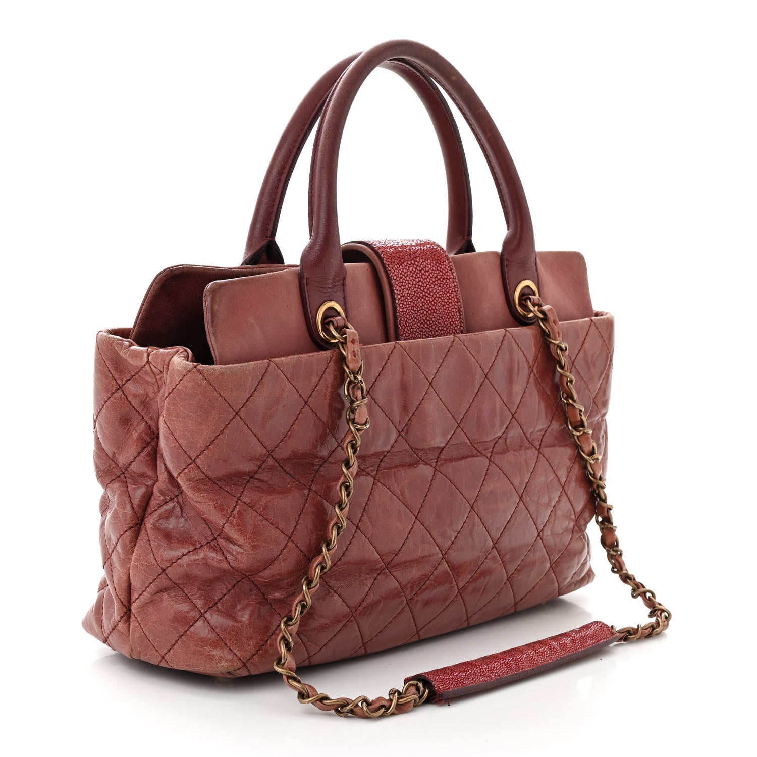 Chanel Glazed Calfskin Stingray Bindi CC Tote Red 3 of 16