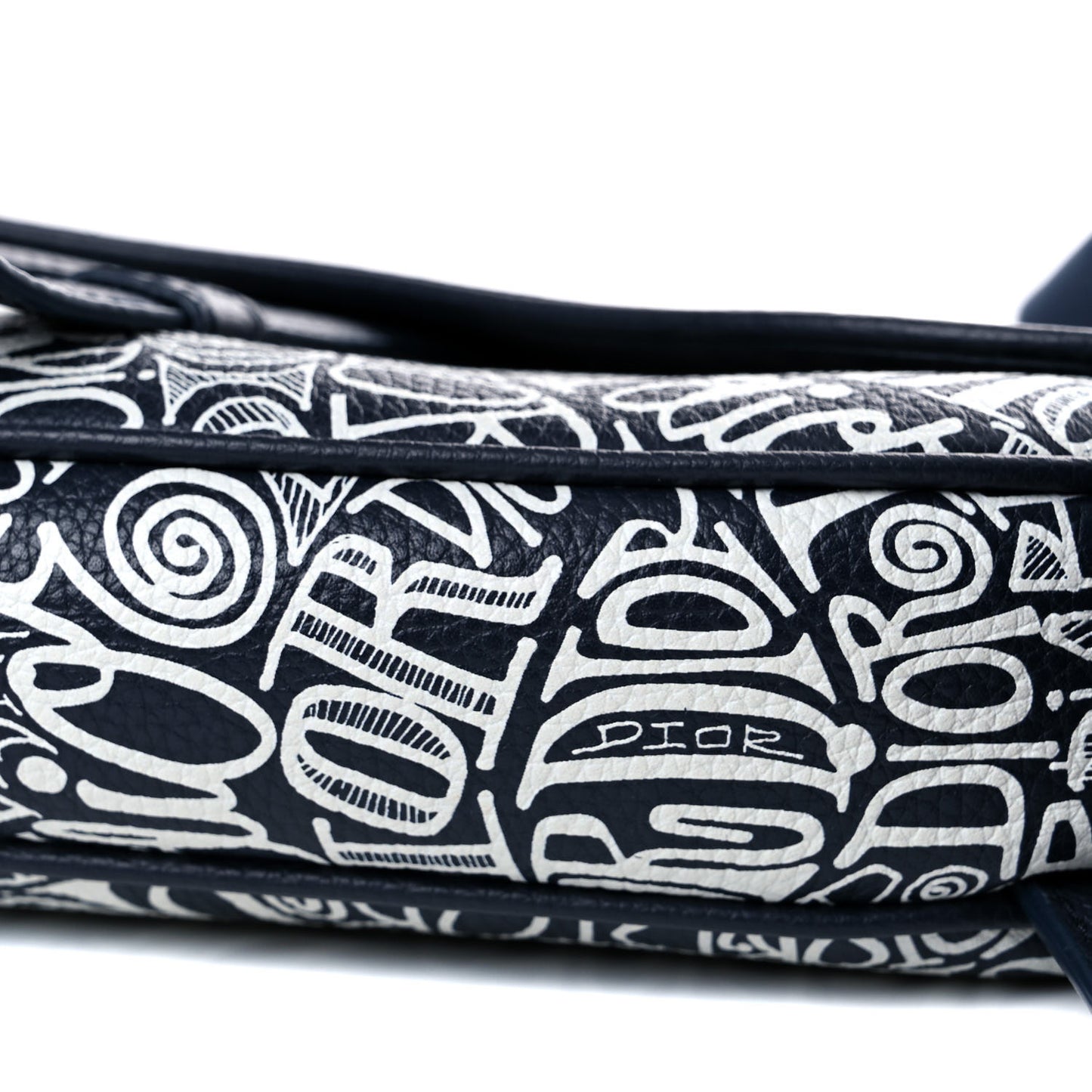 X SHAWN STUSSY Grained Calfskin Printed Mens Saddle Bag Navy Blue