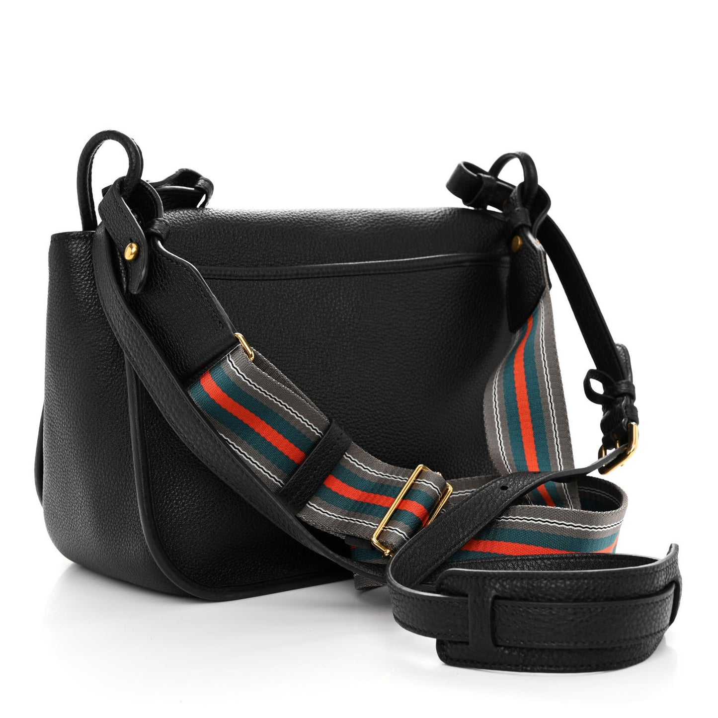 Vitello Daino Embossed Logo Flap Shoulder Bag Black