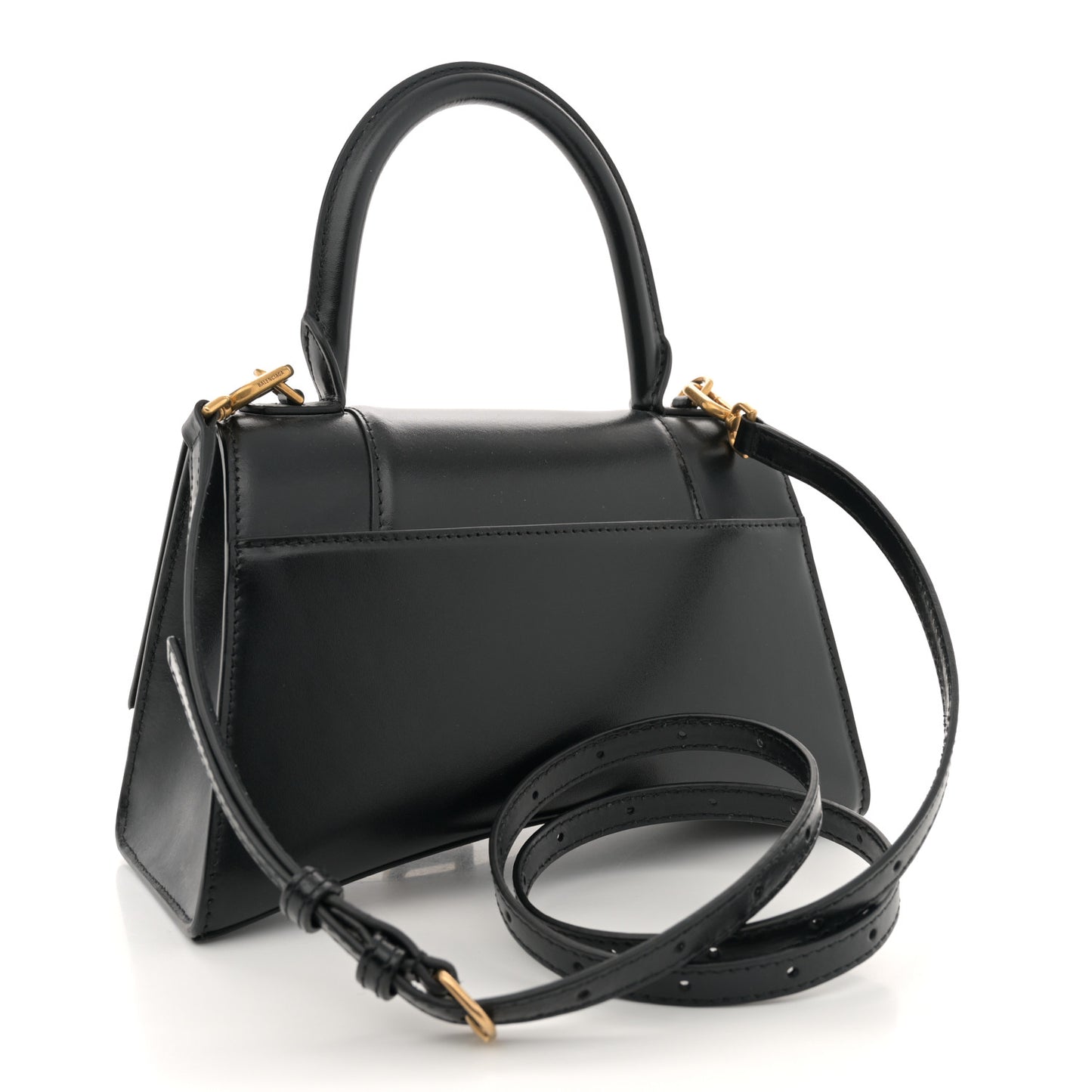Shiny Box Calfskin Small Hourglass Top Handle Bag Black