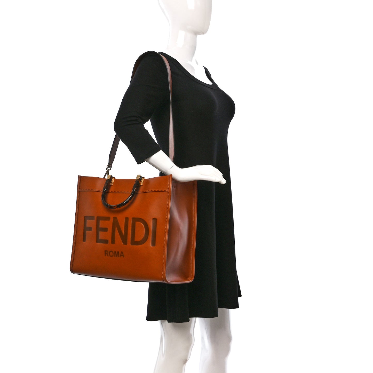 Vitello King Plexiglass Medium Fendi Sunshine Shopper Tote Cuoio