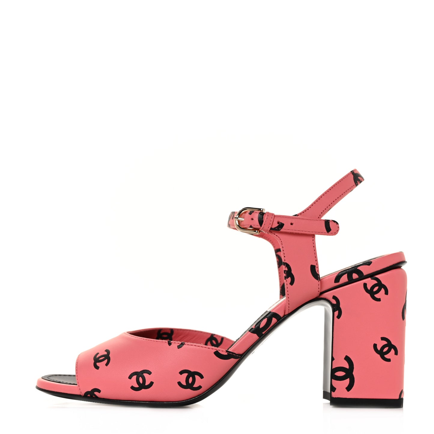 Lambskin Printed CC Sandals 39.5 Pink Black
