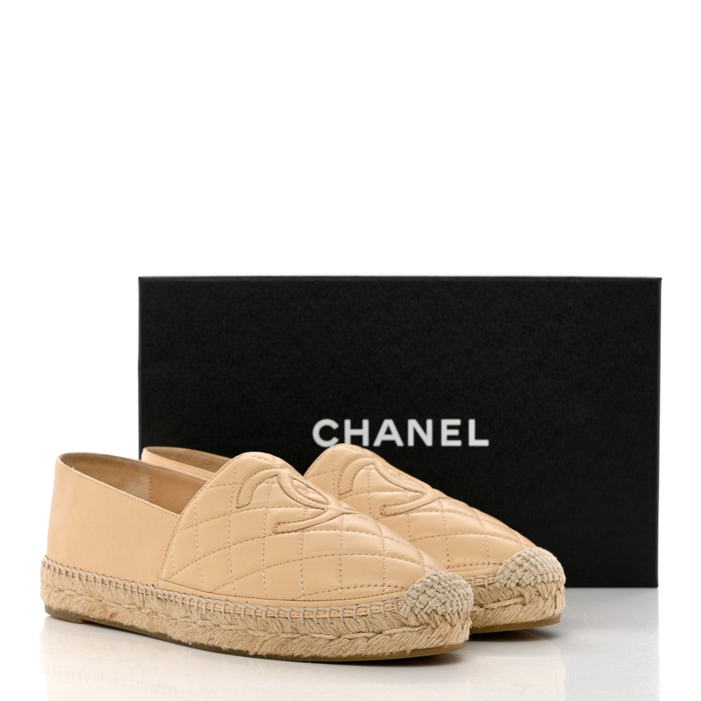 Lambskin Quilted CC Espadrilles 39 Beige