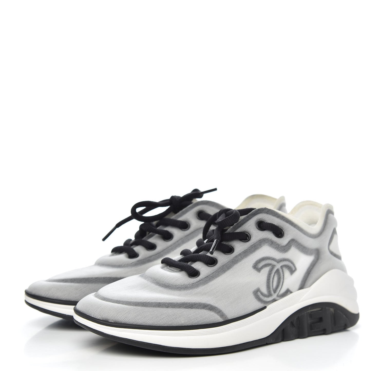 Calfskin Mesh Lycra Womens Logo Sneakers 38.5 White Black