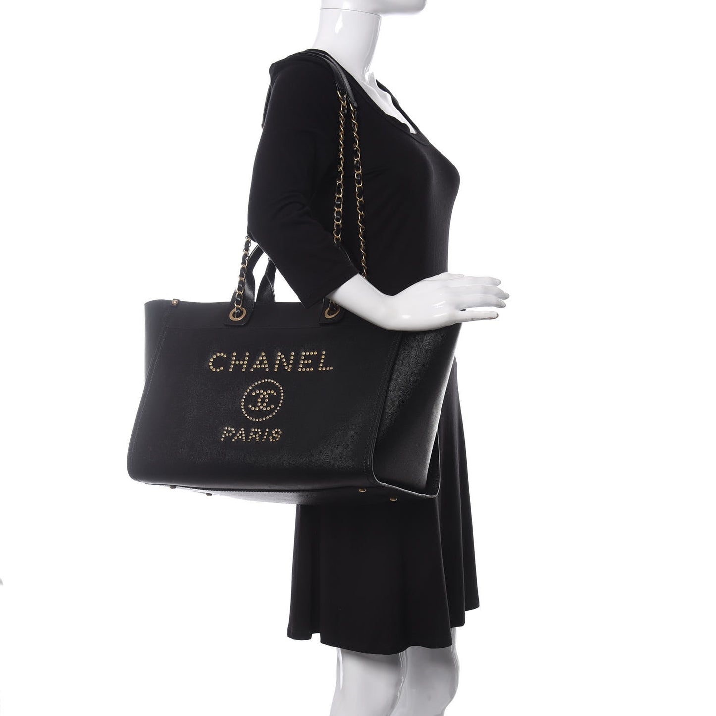 Caviar Medium Studded Deauville Tote Black
