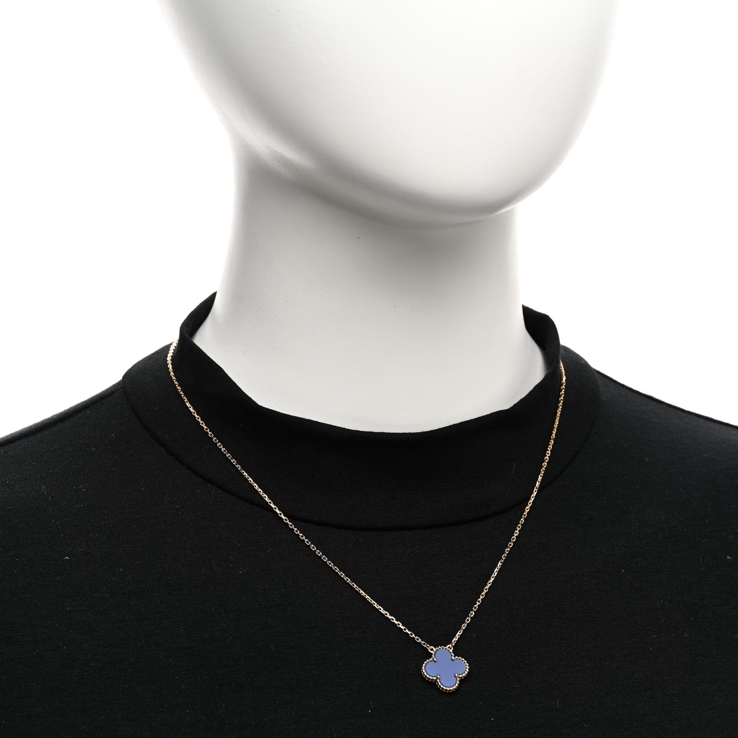 Van Cleef & Arpels 18K Yellow Gold Blue Agate Vintage Alhambra Pendant Necklace 2 of 4