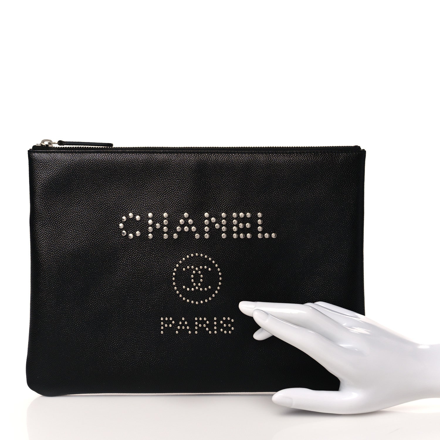 Chanel Caviar Studded Medium Deauville Pouch Black 2 of 11