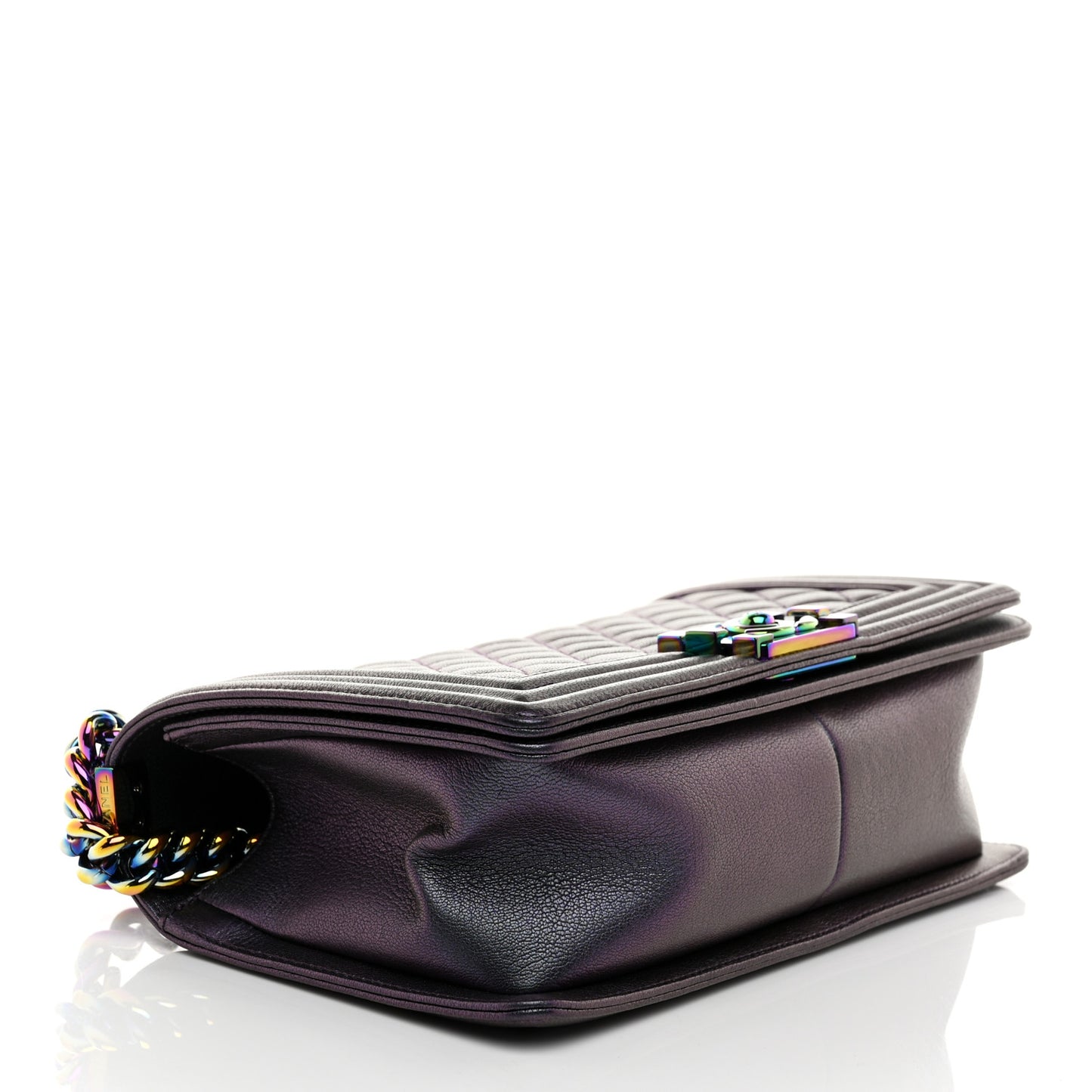 Iridescent Goatskin Quilted Medium Boy Flap Purple