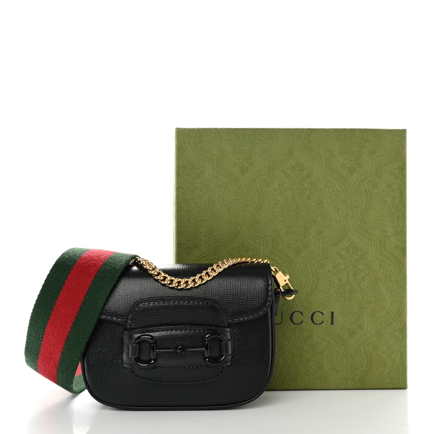 Azalea Calfskin Web Monochrome Horsebit 1955 Wallet On Strap Black