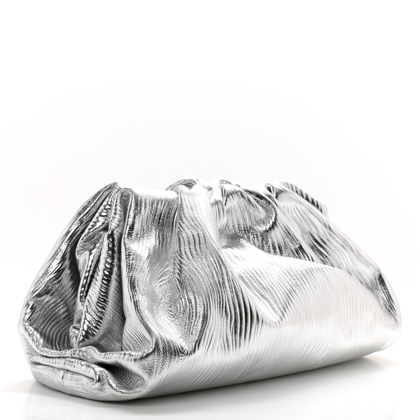 Metallic Bark Calfskin Embossed The Pouch Oversized Clutch Silver
