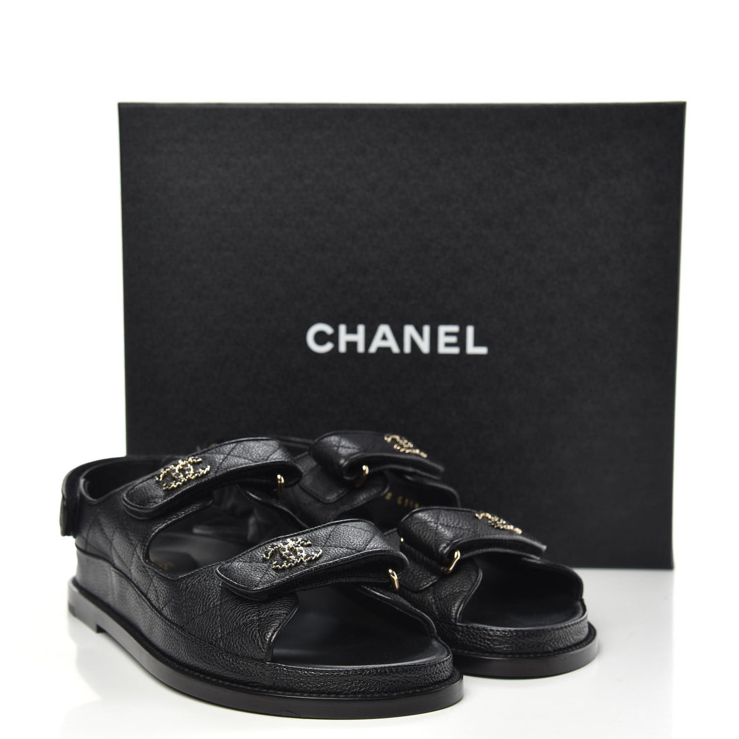 Grained Calfskin Velcro Dad Sandals 38 Black