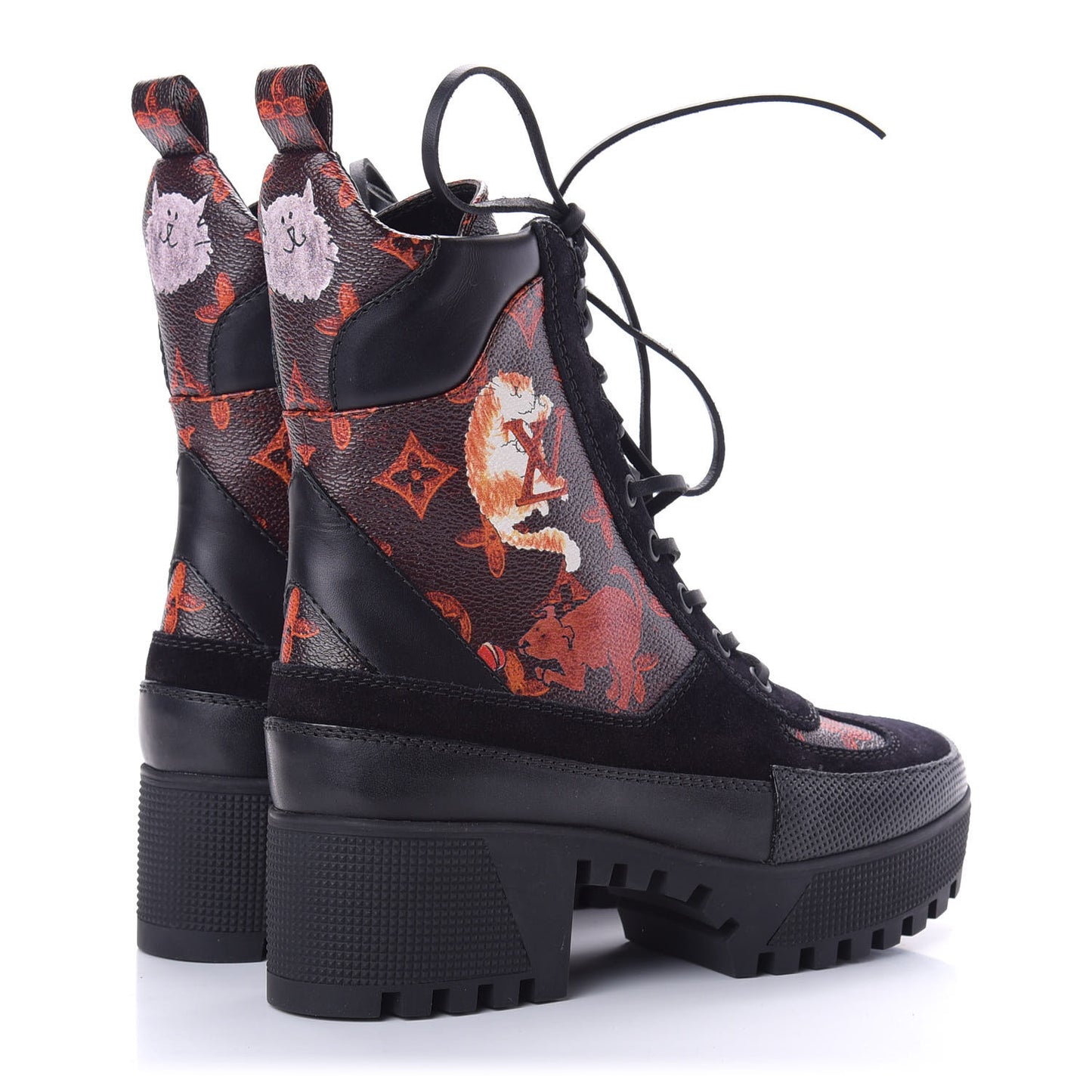 Suede Calfskin Catogram Laureate Platform Desert Boots 36 Black Marron