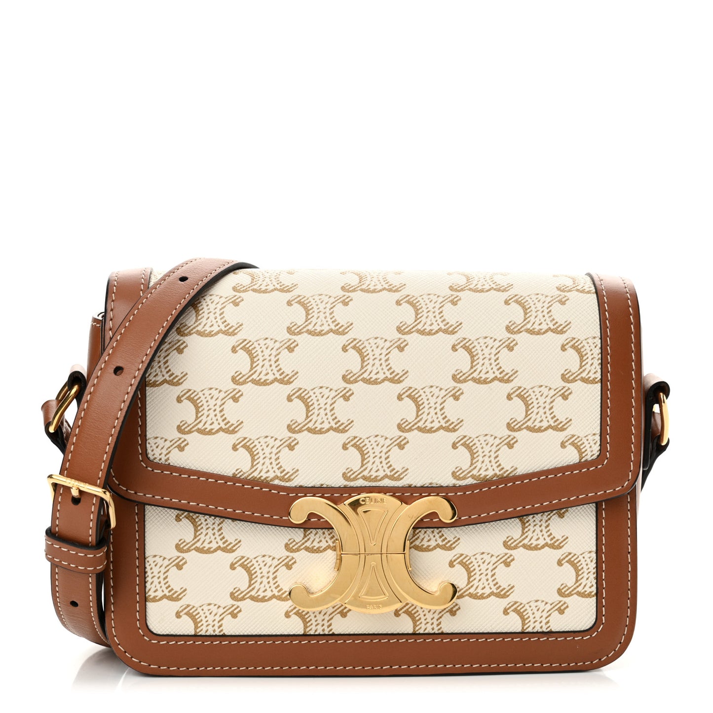 Calfskin Triomphe Canvas Teen Triomphe Bag White