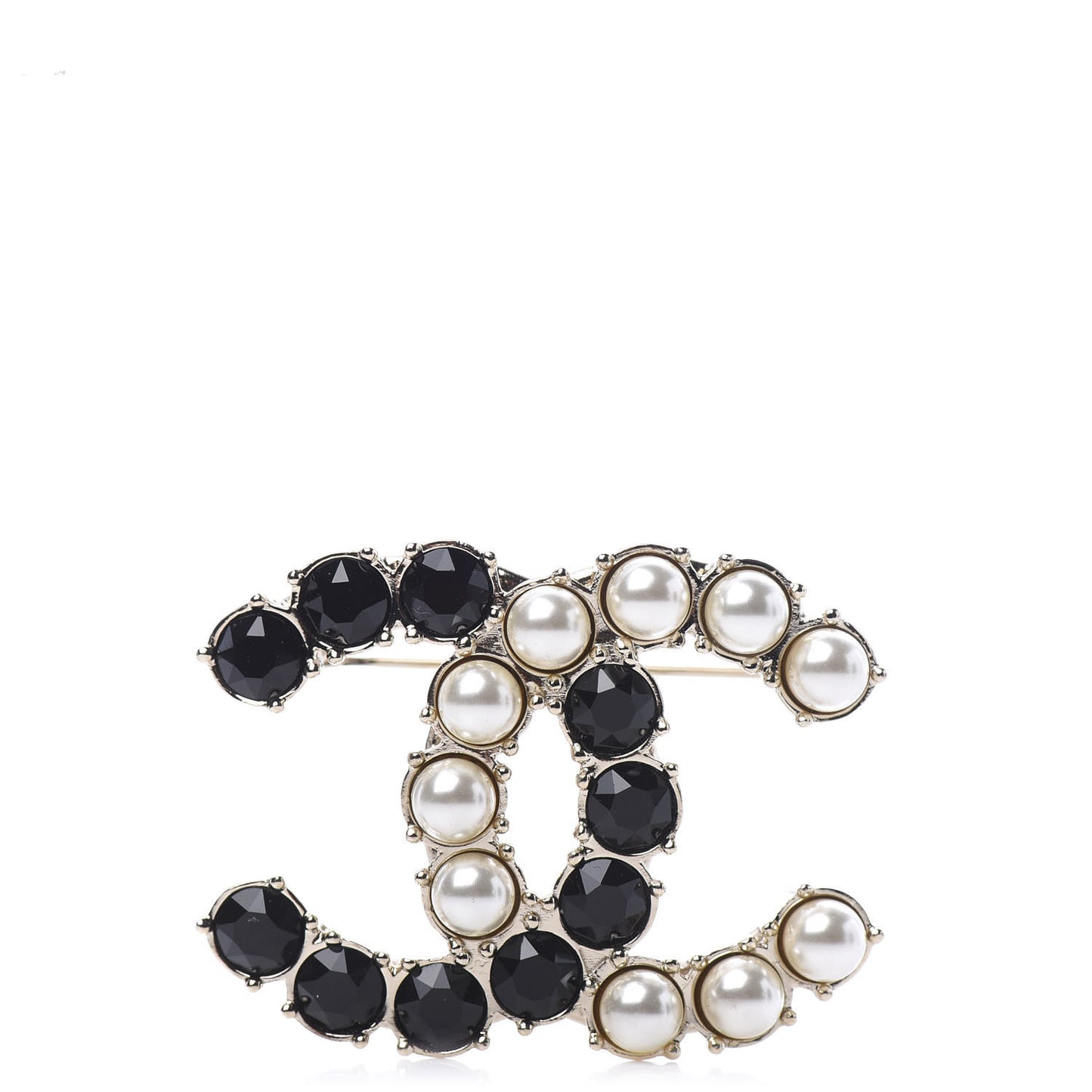 Crystal Pearl CC Dazzling Domino Brooch Gold Black