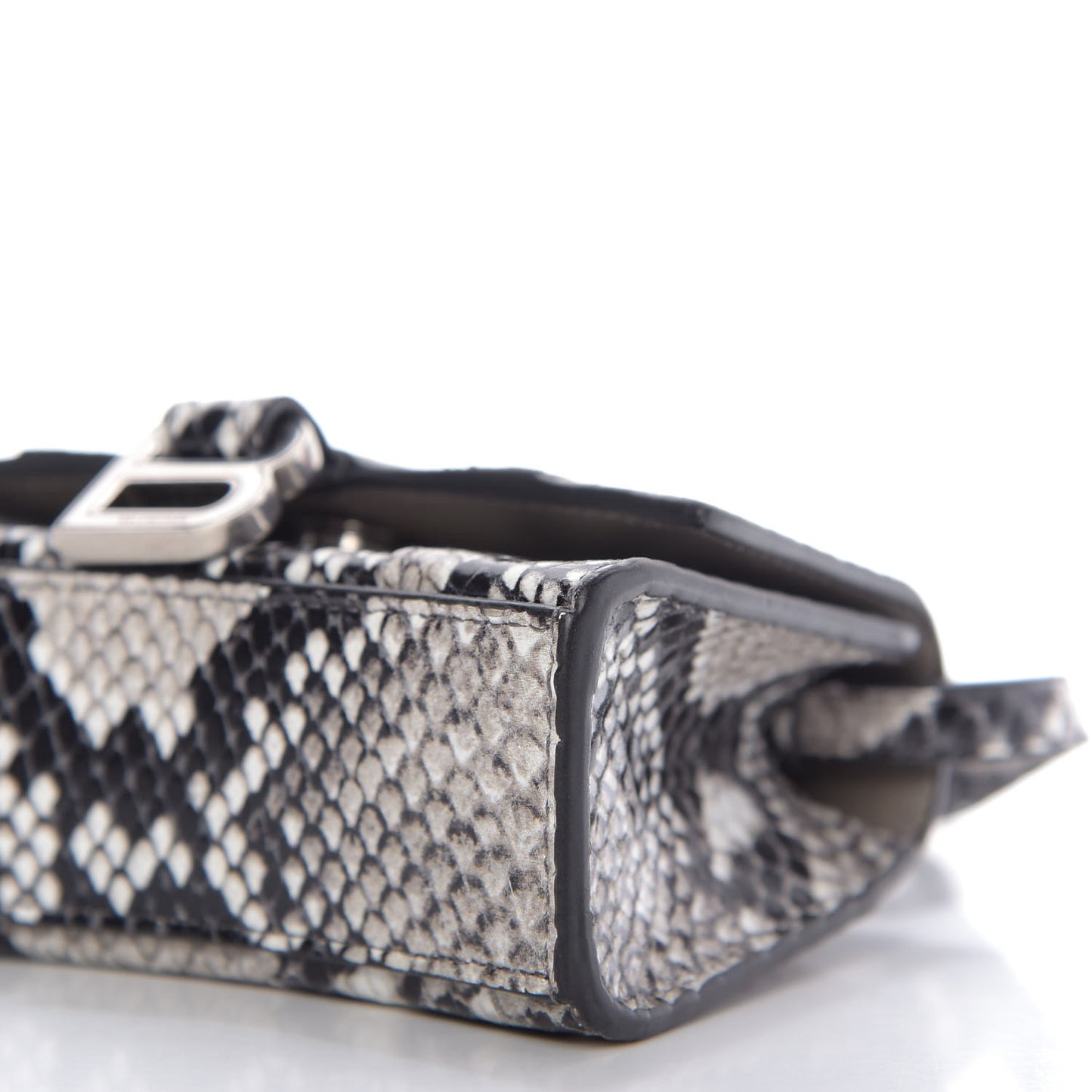 Shiny Calfskin Python Effect Hourglass Top Handle Bag Mini Black White