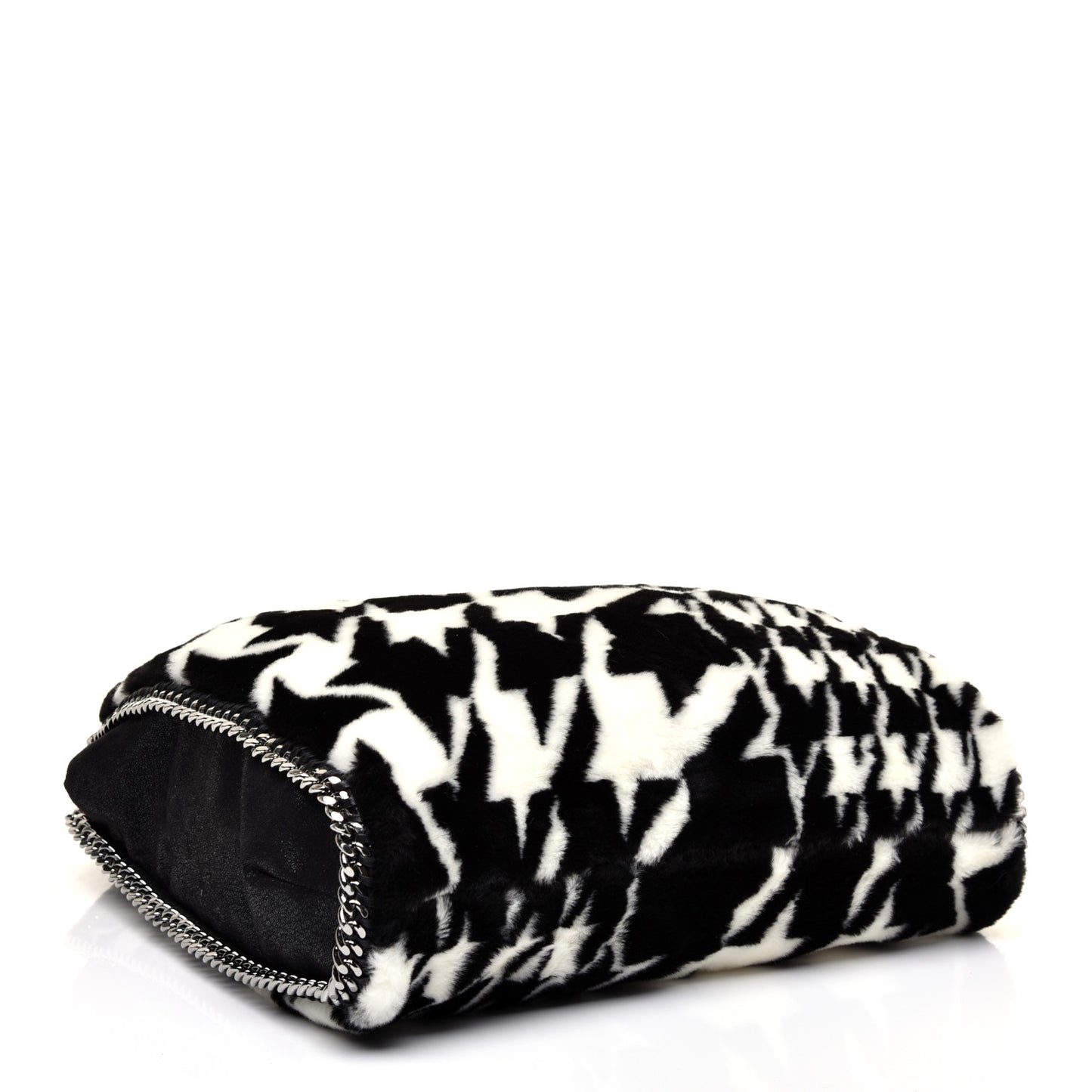 Eco Fur Houndstooth Big Falabella Fold Over Tote Black White