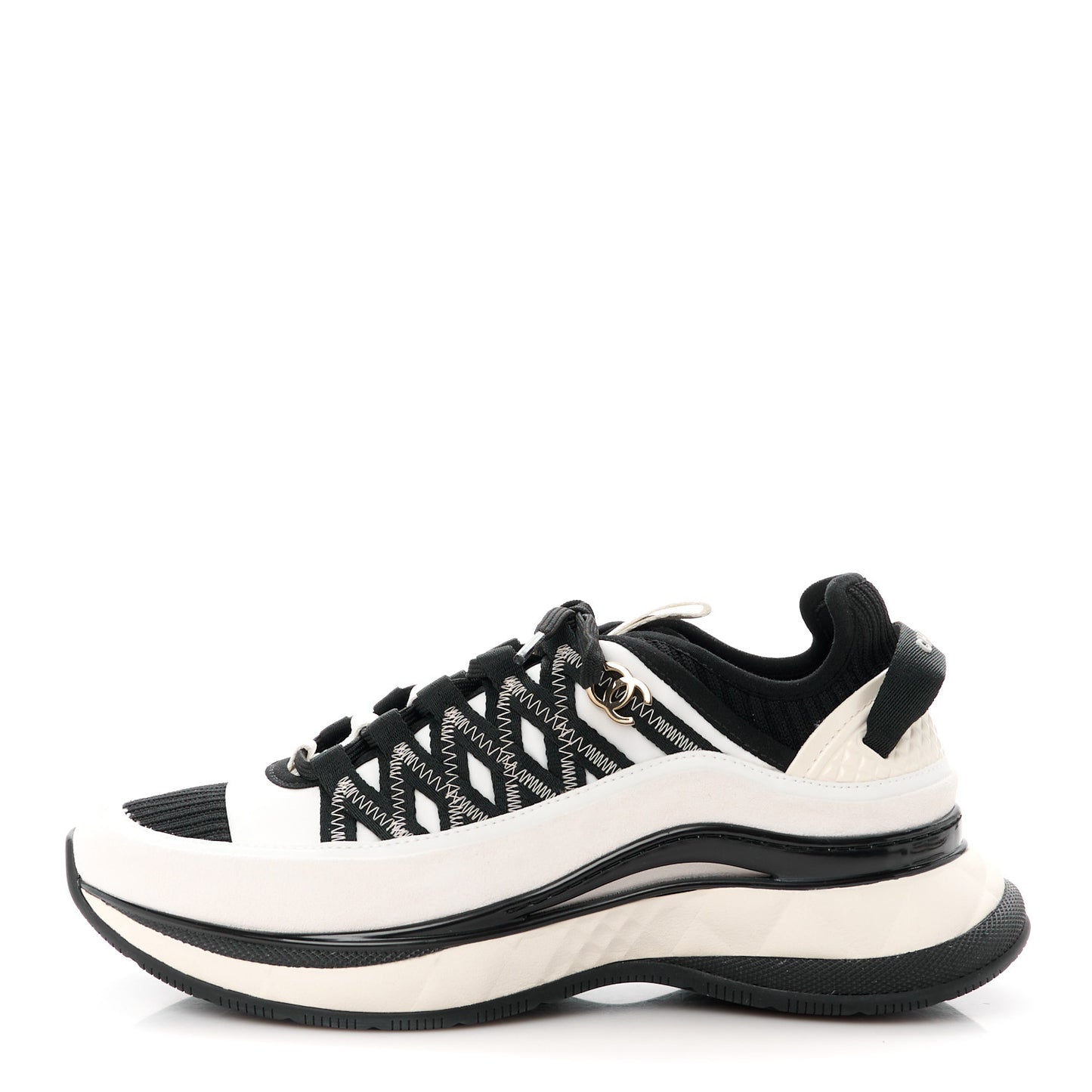 Fabric Suede Calfskin Sneakers 37 White Black