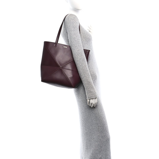 Shiny Calfskin Medium Puzzle Fold Tote Dark Burgundy