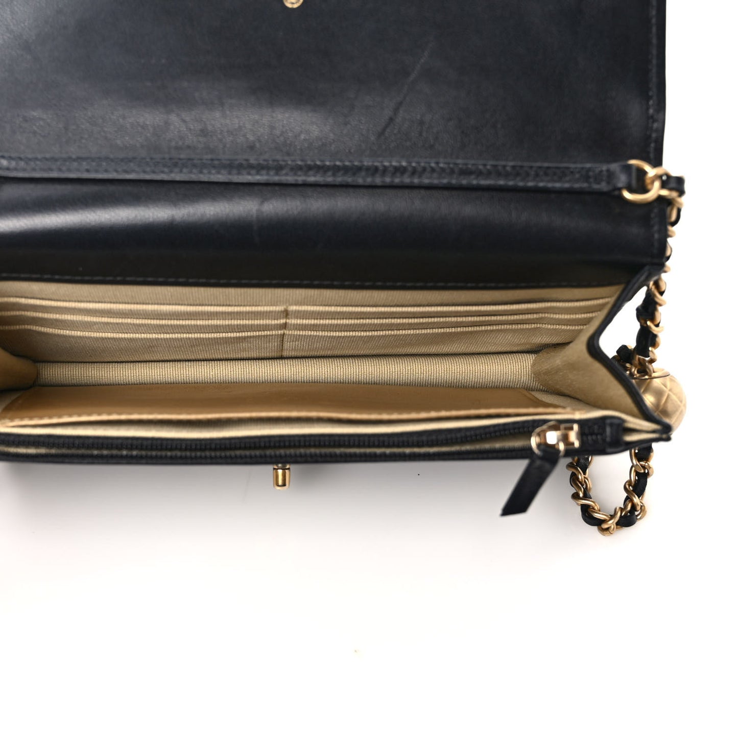 Lambskin Quilted Pearl Crush Wallet On Chain WOC Black