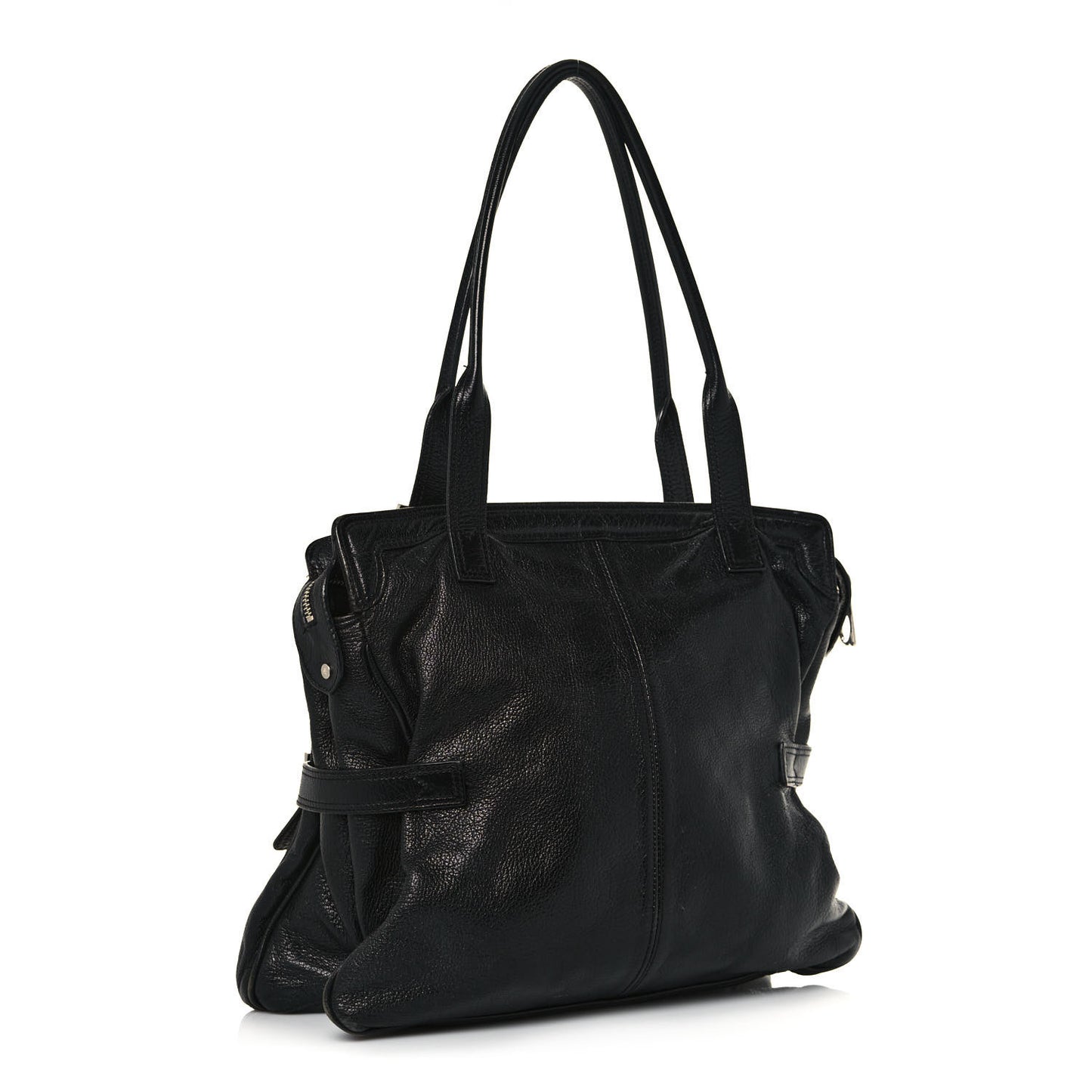 Stone Polished Goatskin Maggie Shoulder Bag Black