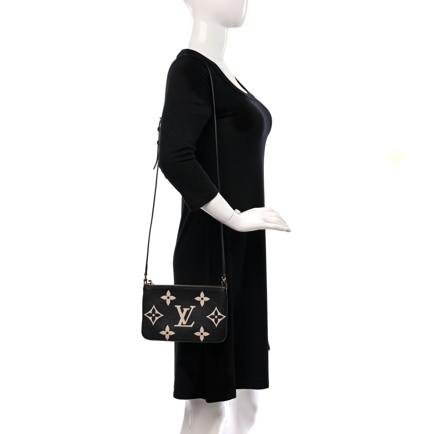 Louis Vuitton Empreinte Monogram Giant Double Zip Pochette Black Cream 2 of 8