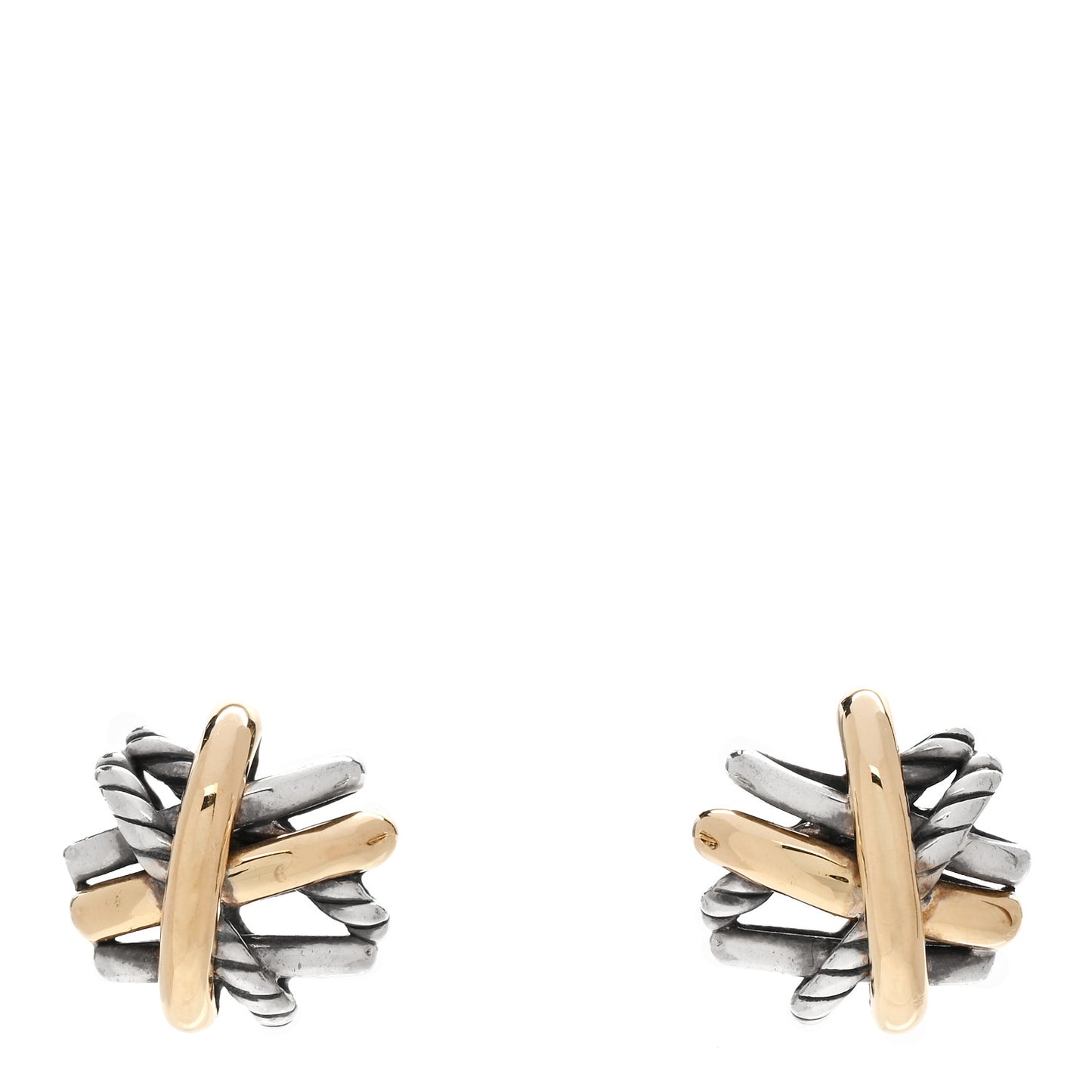 Sterling Silver 18K Yellow Gold Crossover Stud Earrings