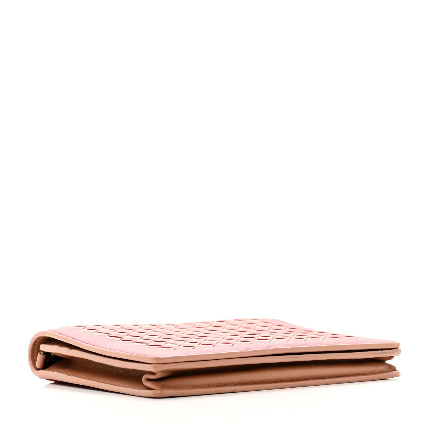 Nappa Intrecciato Checker Chain Wallet Beige Red