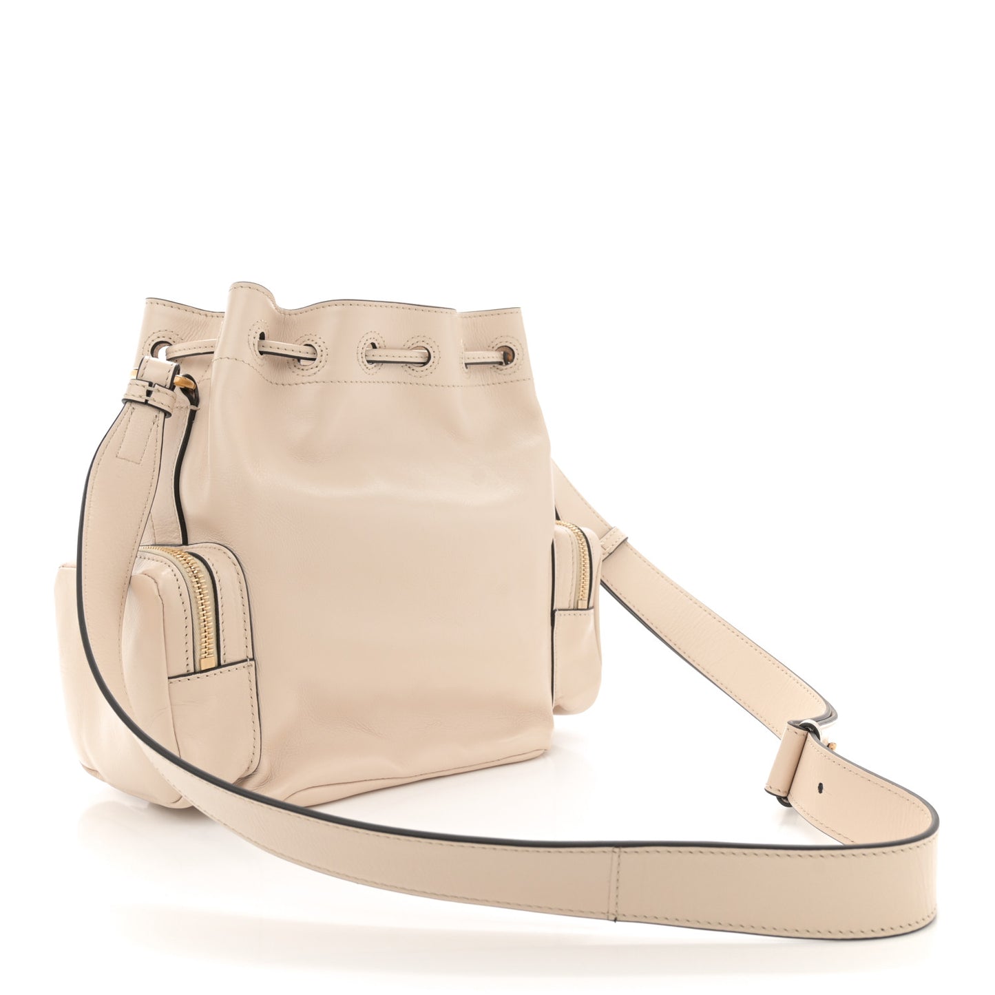 Shiny Calfskin Camera Bucket Bag Sweet Beige