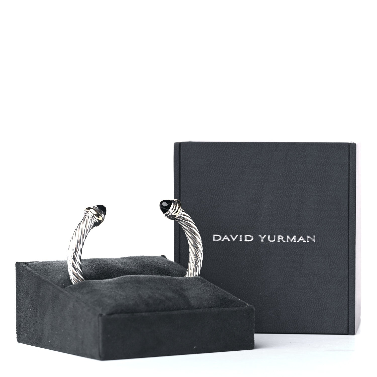 David Yurman Sterling Silver 14K Yellow Gold Black Onyx 7mm Cable Classics Bracelet 4 of 4