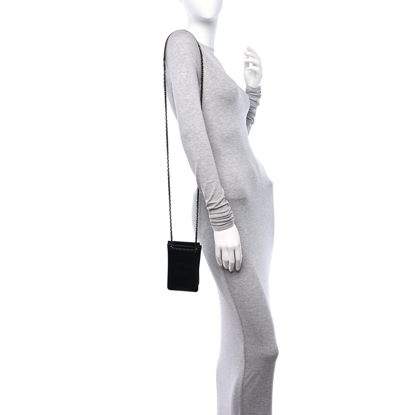 Calfskin CC Phone Holder Crossbody Black