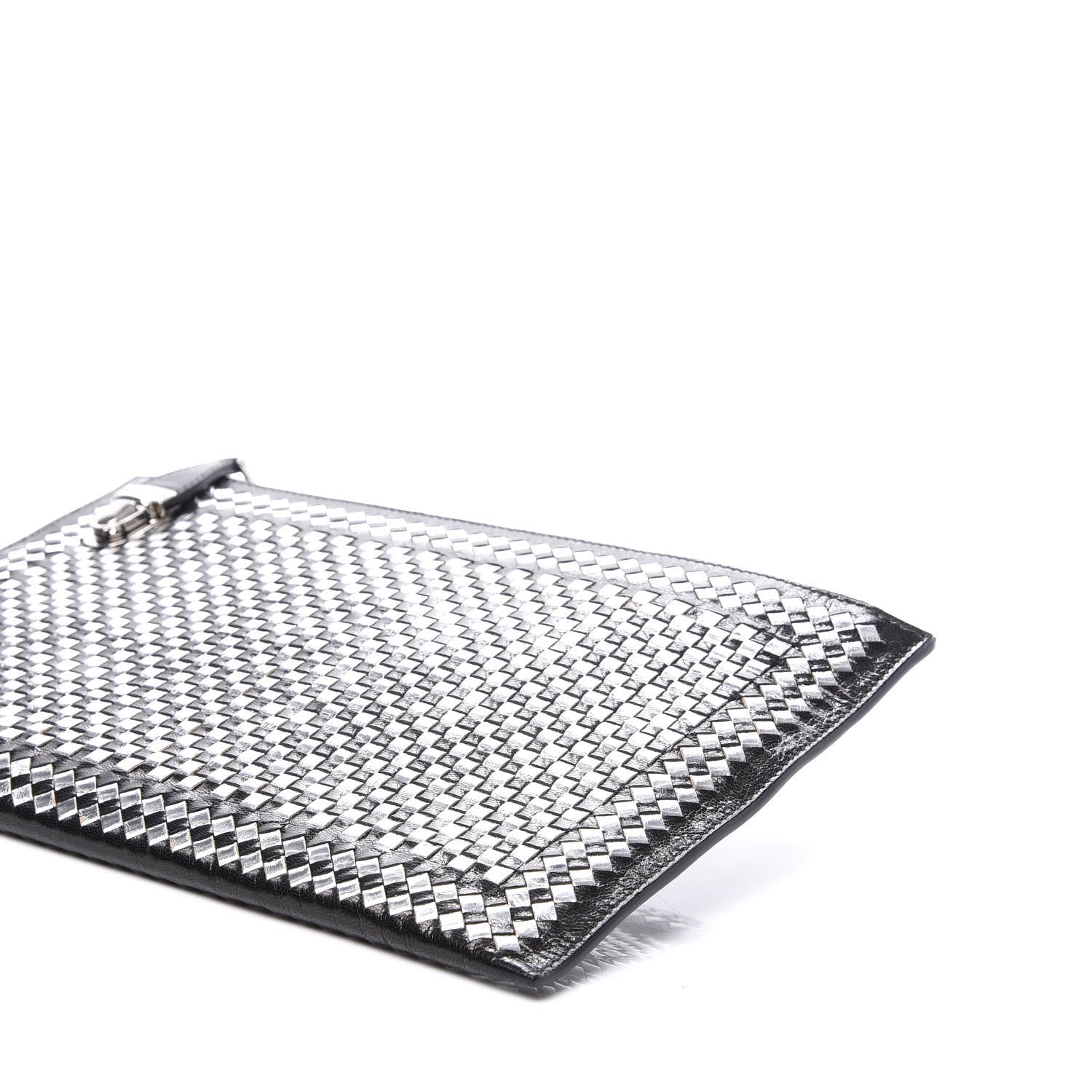 Prada Goatskin Woven Pouch Black Argento 10 of 20