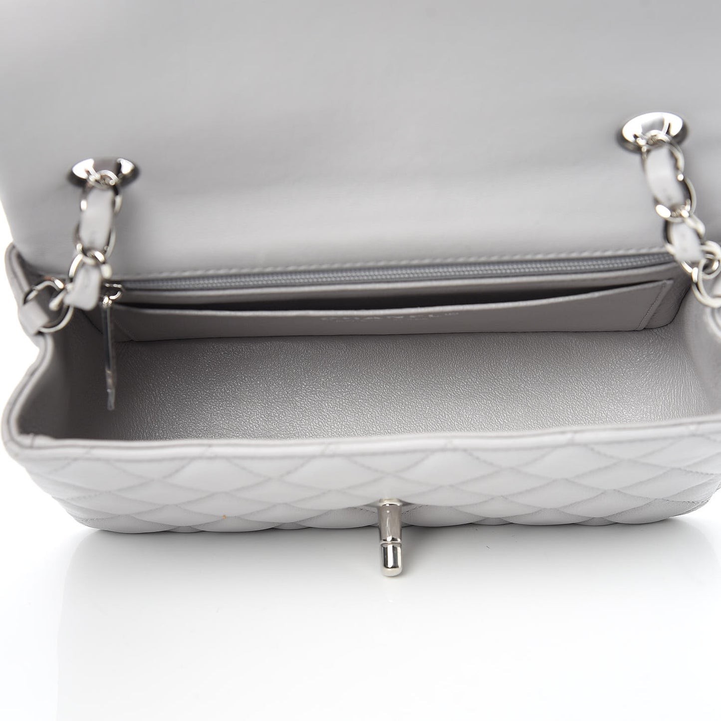 Lambskin Quilted Mini Rectangular Flap Grey