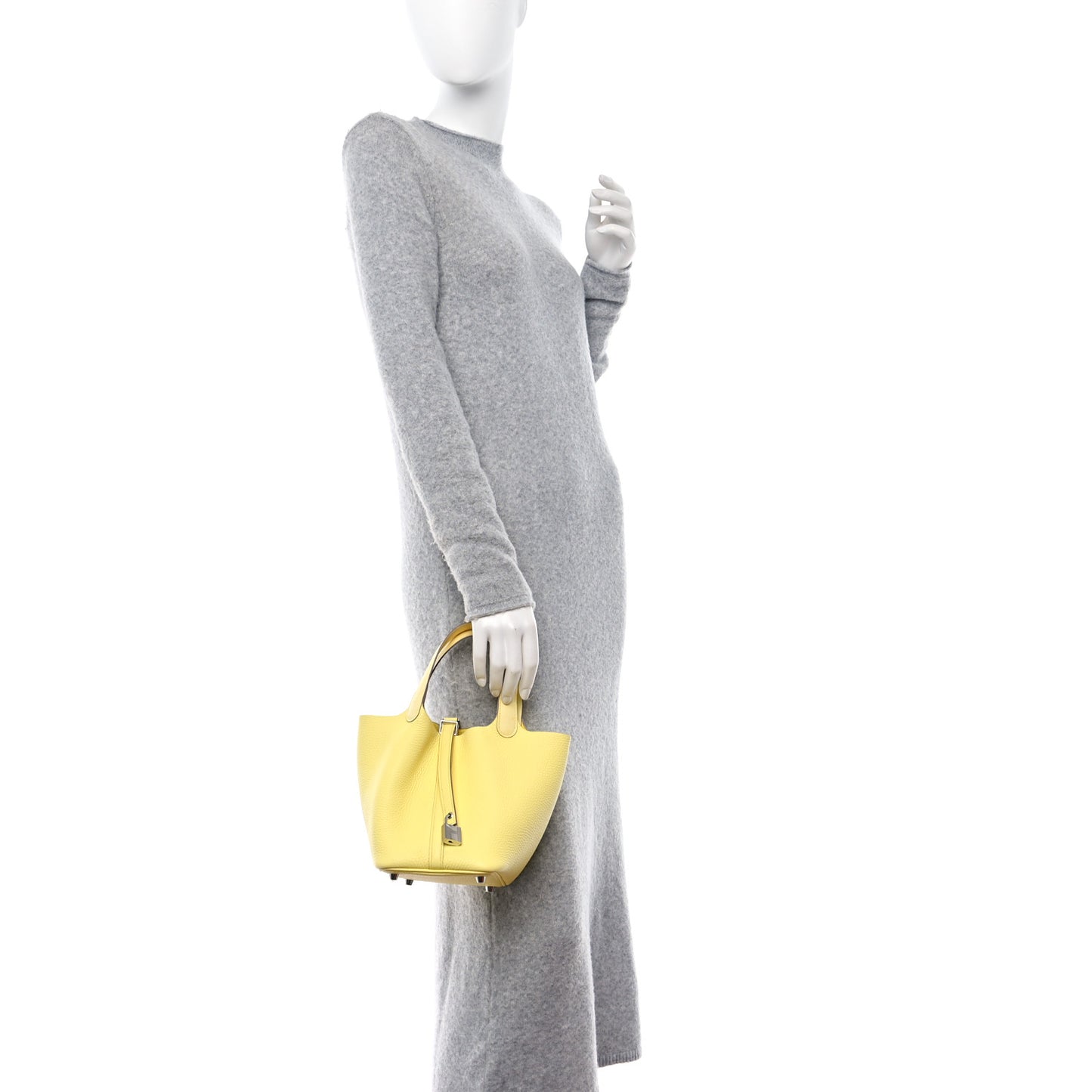 Taurillon Clemence Ostrich Touch Picotin Lock 18 PM Limoncello