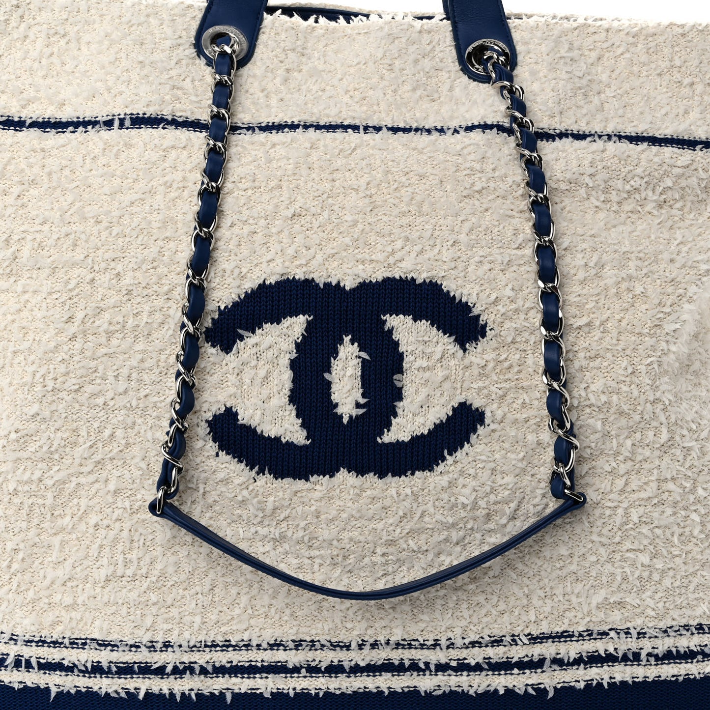 Tweed Fabric Deauville Biarritz Tote White Navy