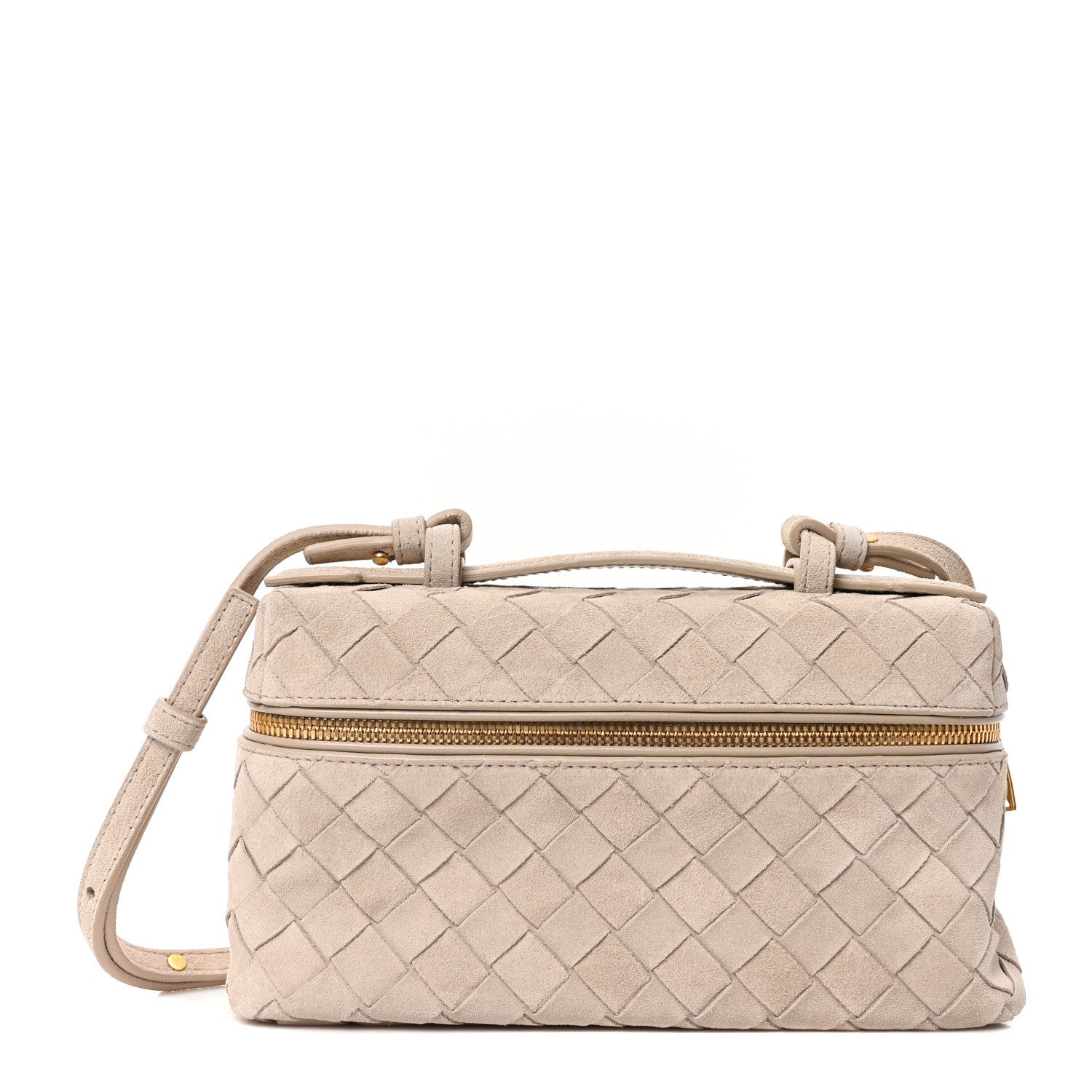 Bottega Veneta Suede Intrecciato Bang Bang Vanity Case Ecru
