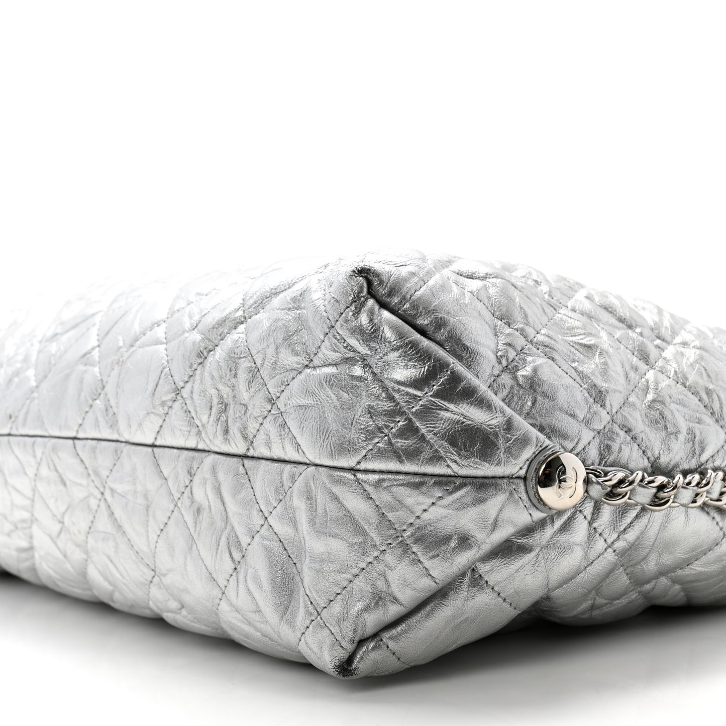 Metallic Crackled Calfskin Quilted Large Big Bang Hobo Silver