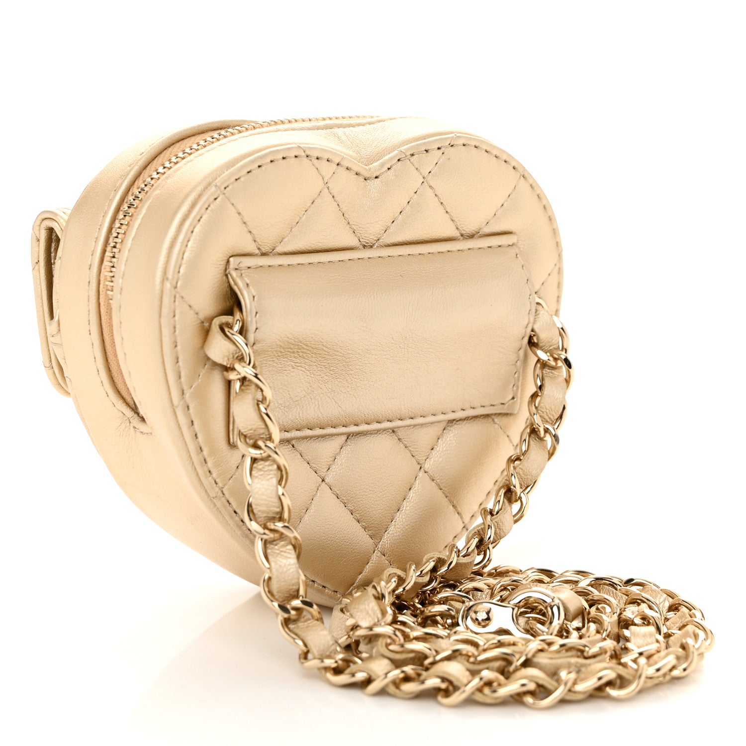 Chanel Metallic Lambskin Quilted CC In Love Heart Waist Belt Bag With Chain Gold 3 of 11