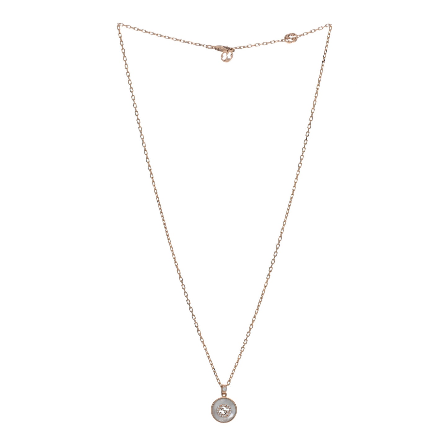 18K Rose Gold Diamond Mother of Pearl Interlocking G Pendant Necklace