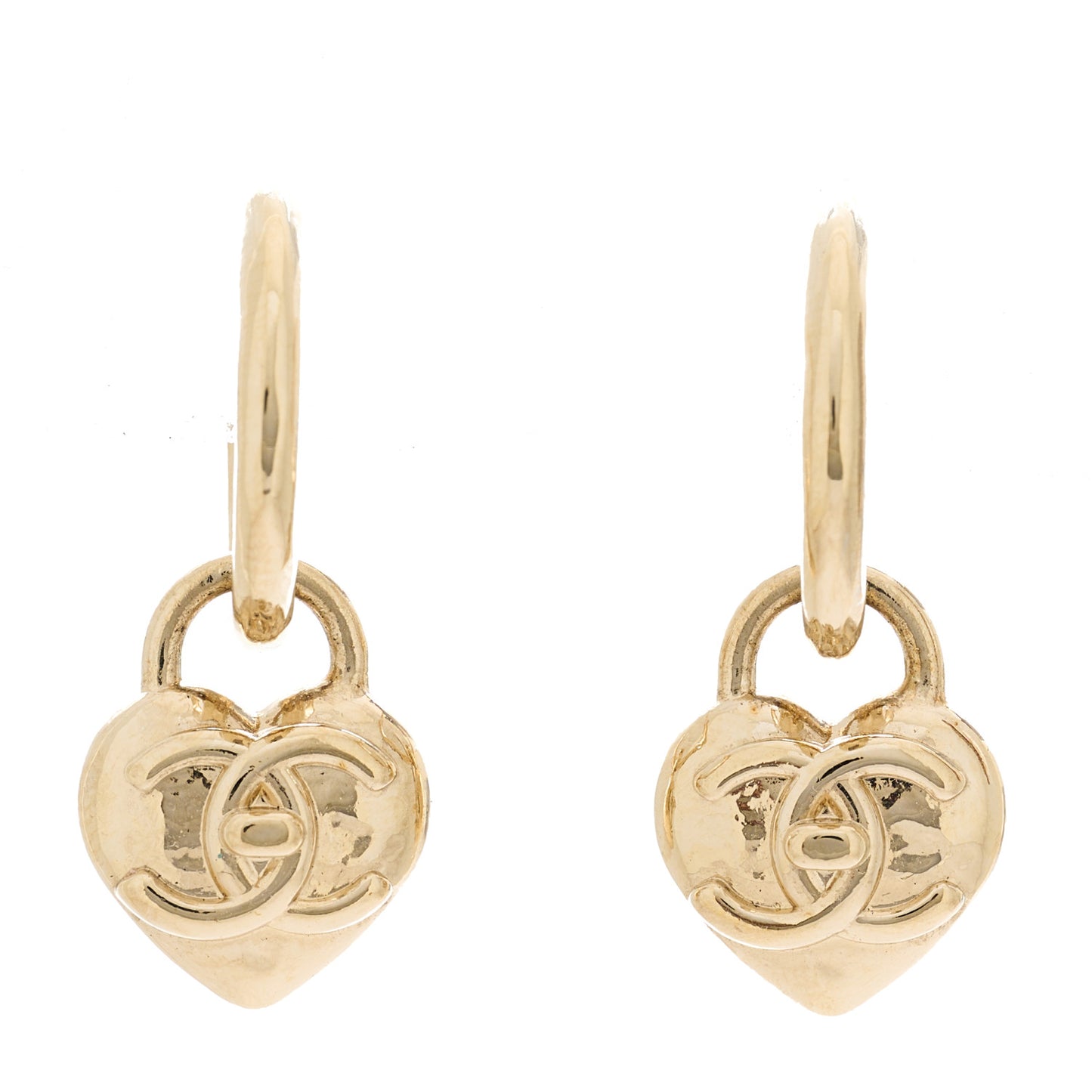 Metal CC Heart Turnlock Drop Earrings Gold