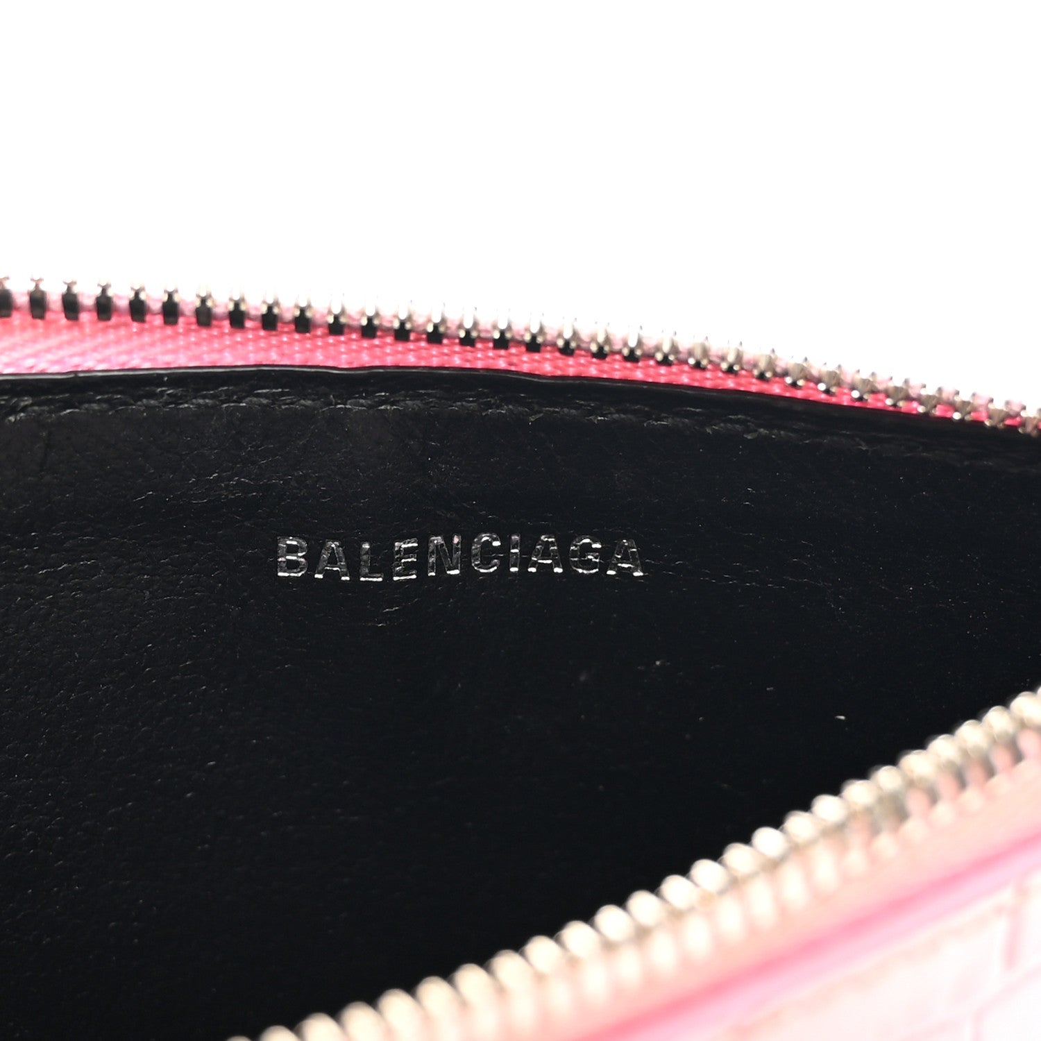 Balenciaga Shiny Calfskin Logo Crocodile Embossed Large Cash Long Coin Card Holder Pink Black 6 of 8