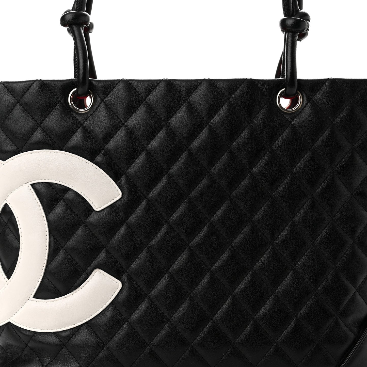 Calfskin Quilted Large Cambon Tote Black White