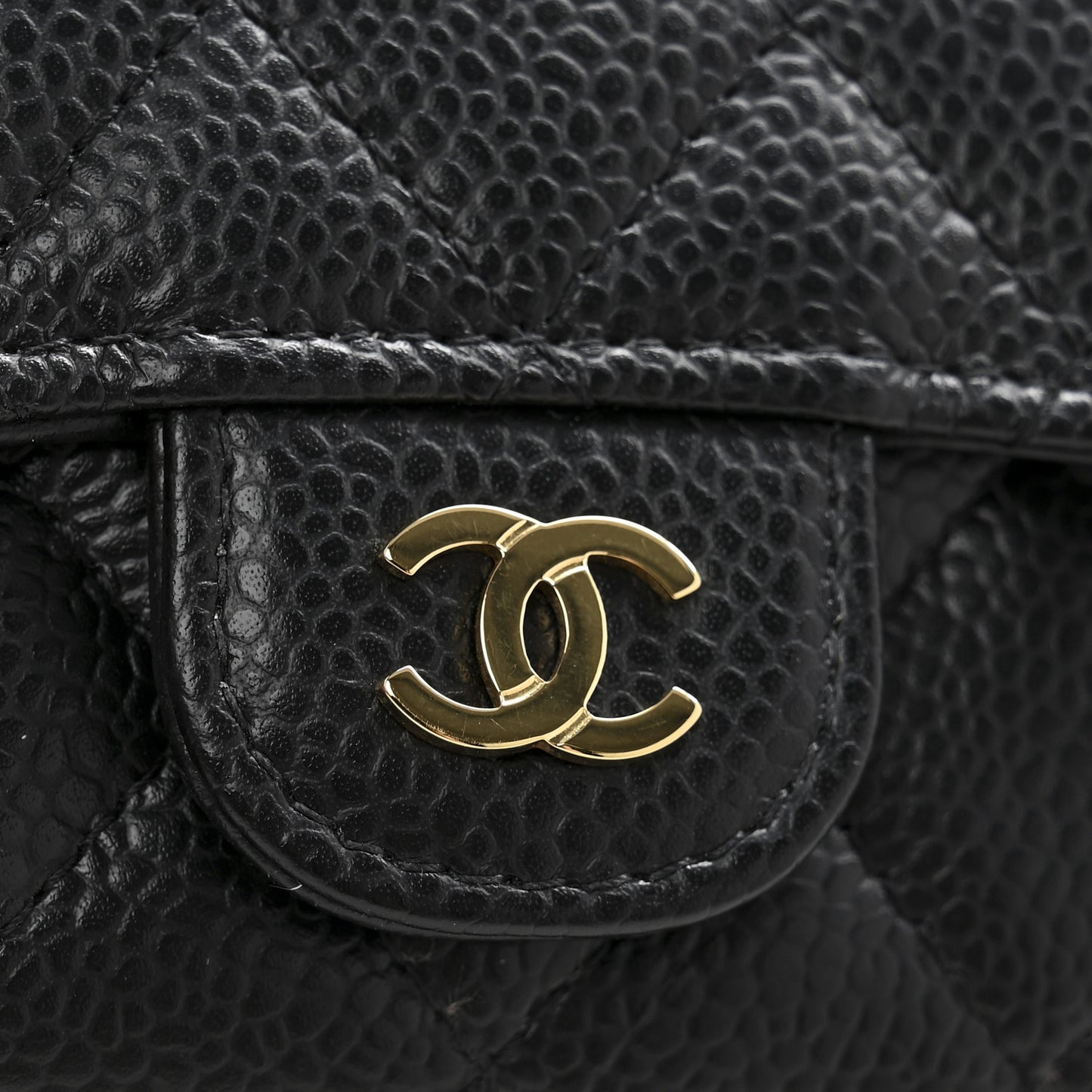 Caviar Quilted Flap Card Holder Wallet Black