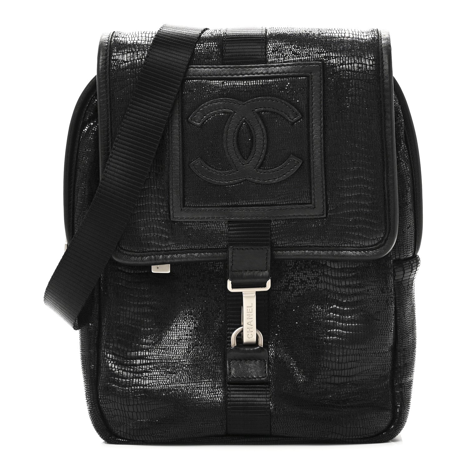 Chanel Lizard Printed Jersey CC Sport Crossbody Bag Black 1850308