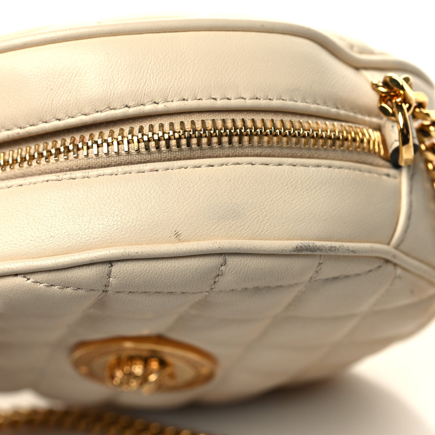 Nappa Quilted La Medusa Round Camera Bag White